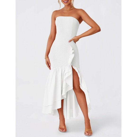 Women's Strapless Bodycon Maxi Dress Sexy High Split Mermaid Formal Wear - Picture 2 of 8